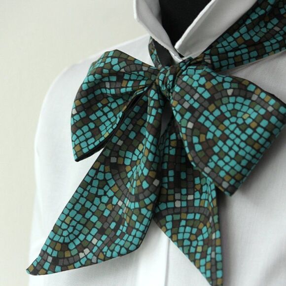 Teal Ornament White Line Reversible Skinny Scarf - Picture 6 of 7